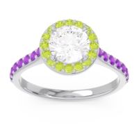 Lab Diamond Ring In 14k White Gold With Peridot And Amethyst Kirtana Round Halo Ring
