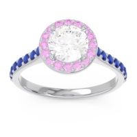 Lab Diamond Ring In Palladium With Pink Tourmaline And Blue Sapphire Kirtana Round Halo Ring
