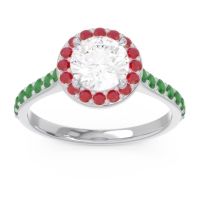 Lab Diamond Ring In Palladium With Ruby And Emerald Kirtana Round Halo Ring