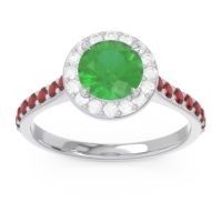 Emerald Ring In Palladium With Diamond And Garnet Kirtana Round Halo Ring