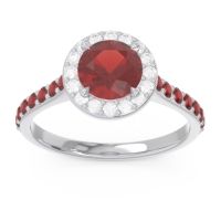 Garnet Ring In Palladium With Diamond Kirtana Round Halo Ring