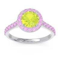 Peridot Ring In 14k White Gold With Pink Tourmaline Kirtana Round Halo Ring