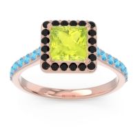 Peridot Ring In 14K Rose Gold With Black Onyx And Swiss Blue Topaz Caturazra Princess Halo Ring
