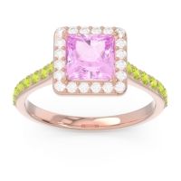 Pink Tourmaline Ring In 14K Rose Gold With Diamond And Peridot Caturazra Princess Halo Ring