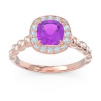 Amethyst Ring In 18K Rose Gold With Aquamarine And Lab Diamond Vanam Cushion Modern Ring