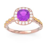 Amethyst Ring In 14K Rose Gold With Diamond And Citrine Vanam Cushion Modern Ring