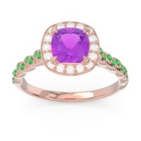 Amethyst Ring In 18K Rose Gold With Lab Diamond And Emerald Vanam Cushion Modern Ring