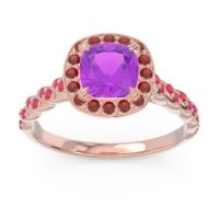 Amethyst Ring In 14K Rose Gold With Garnet And Ruby Vanam Cushion Modern Ring