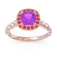 Amethyst Engagement Ring In 14K Rose Gold With Ruby And Diamond - Vanam Cushion Modern Ring