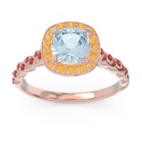 Aquamarine Ring In 18K Rose Gold With Citrine And Garnet Vanam Cushion Modern Ring