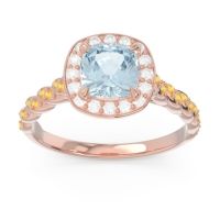 Aquamarine Ring In 14K Rose Gold With Diamond And Citrine Vanam Cushion Modern Ring