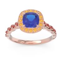 Lab Blue Sapphire Ring In 18K Rose Gold With Citrine And Garnet Vanam Cushion Modern Ring