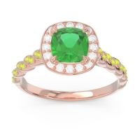 Lab Emerald Ring In 18K Rose Gold With Lab Diamond And Peridot Vanam Cushion Modern Ring