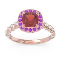 Garnet Ring In 18K Rose Gold With Amethyst And Lab Diamond Vanam Cushion Modern Ring