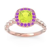 Peridot Ring In 18K Rose Gold With Amethyst And Lab Diamond Vanam Cushion Modern Ring