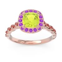 Peridot Ring In 18K Rose Gold With Amethyst And Garnet Vanam Cushion Modern Ring