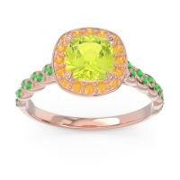 Peridot Ring In 18K Rose Gold With Citrine And Emerald Vanam Cushion Modern Ring