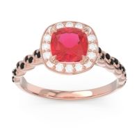 Lab Ruby Ring In 18K Rose Gold With Diamond And Black Onyx Vanam Cushion Modern Ring