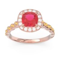 Lab Ruby Ring In 18K Rose Gold With Diamond And Citrine Vanam Cushion Modern Ring
