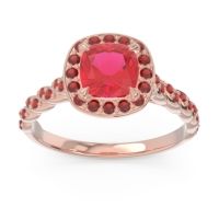 Lab Ruby Ring In 18K Rose Gold With Garnet Vanam Cushion Modern Ring