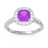 Amethyst Ring In Palladium With Diamond And Aquamarine Vanam Cushion Modern Ring