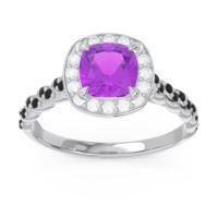 Amethyst Ring In Palladium With Lab Diamond And Black Onyx Vanam Cushion Modern Ring