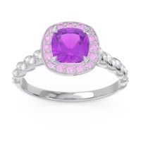 Amethyst Engagement Ring In Palladium With Pink Tourmaline And Diamond - Vanam Cushion Modern Ring