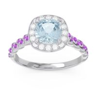 Aquamarine Ring In Palladium With Diamond And Amethyst Vanam Cushion Modern Ring