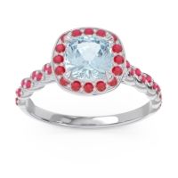 Aquamarine Ring In Palladium With Ruby Vanam Cushion Modern Ring