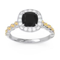 Black Onyx Ring In 14k White Gold With Lab Diamond And Citrine Vanam Cushion Modern Ring
