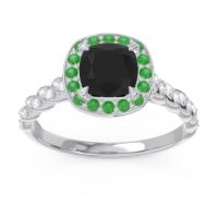 Black Onyx Engagement Ring In Palladium With Emerald And Diamond - Vanam Cushion Modern Ring