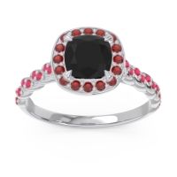 Black Onyx Ring In Palladium With Garnet And Ruby Vanam Cushion Modern Ring