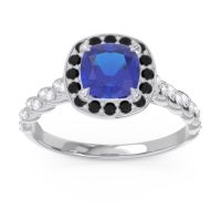 Lab Blue Sapphire Engagement Ring In Palladium With Black Onyx And Diamond - Vanam Cushion Modern Ring
