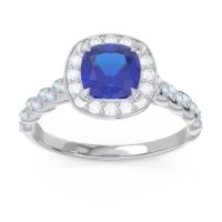 Lab Blue Sapphire Ring In Palladium With Diamond And Aquamarine Vanam Cushion Modern Ring