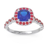 Lab Blue Sapphire Ring In Palladium With Ruby And Garnet Vanam Cushion Modern Ring