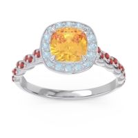 Citrine Ring In Palladium With Aquamarine And Garnet Vanam Cushion Modern Ring