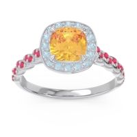 Citrine Ring In Palladium With Aquamarine And Ruby Vanam Cushion Modern Ring