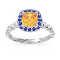 Citrine Engagement Ring In Palladium With Blue Sapphire And Diamond - Vanam Cushion Modern Ring