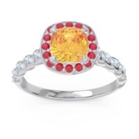 Citrine Ring In Palladium With Ruby And Aquamarine Vanam Cushion Modern Ring