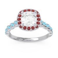 Lab Diamond Ring In Palladium With Garnet And Swiss Blue Topaz Vanam Cushion Modern Ring
