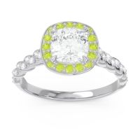 Lab Diamond Ring In Palladium With Peridot Vanam Cushion Modern Ring