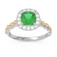 Lab Emerald Ring In Palladium With Lab Diamond And Citrine Vanam Cushion Modern Ring