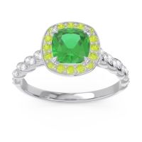 Lab Emerald Engagement Ring In Palladium With Peridot And Diamond - Vanam Cushion Modern Ring
