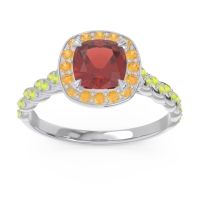 Garnet Ring In Palladium With Citrine And Peridot Vanam Cushion Modern Ring