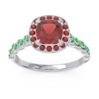 Garnet Ring In Palladium With Emerald Vanam Cushion Modern Ring
