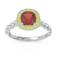 Garnet Ring In Palladium With Peridot And Aquamarine Vanam Cushion Modern Ring