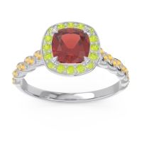 Garnet Ring In Palladium With Peridot And Citrine Vanam Cushion Modern Ring