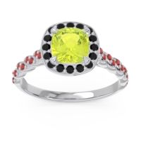 Peridot Ring In Palladium With Black Onyx And Garnet Vanam Cushion Modern Ring