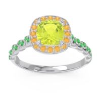 Peridot Ring In Palladium With Citrine And Emerald Vanam Cushion Modern Ring