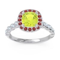 Peridot Ring In Palladium With Garnet And Aquamarine Vanam Cushion Modern Ring